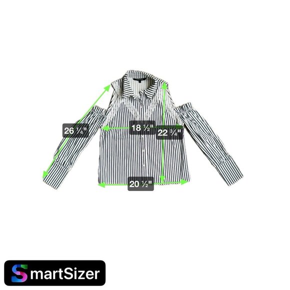 Walter Baker Womens Navy Striped Button Down Shirt M Cold Shoulder Lace Ruffle - Picture 11 of 11